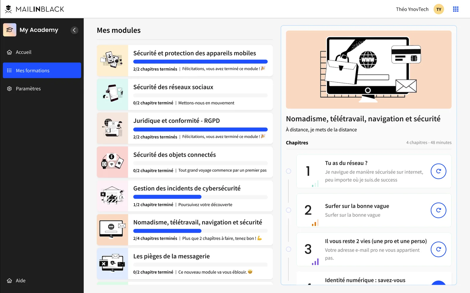 Cyber Academy : modules de formation à la cybersécurité et progression