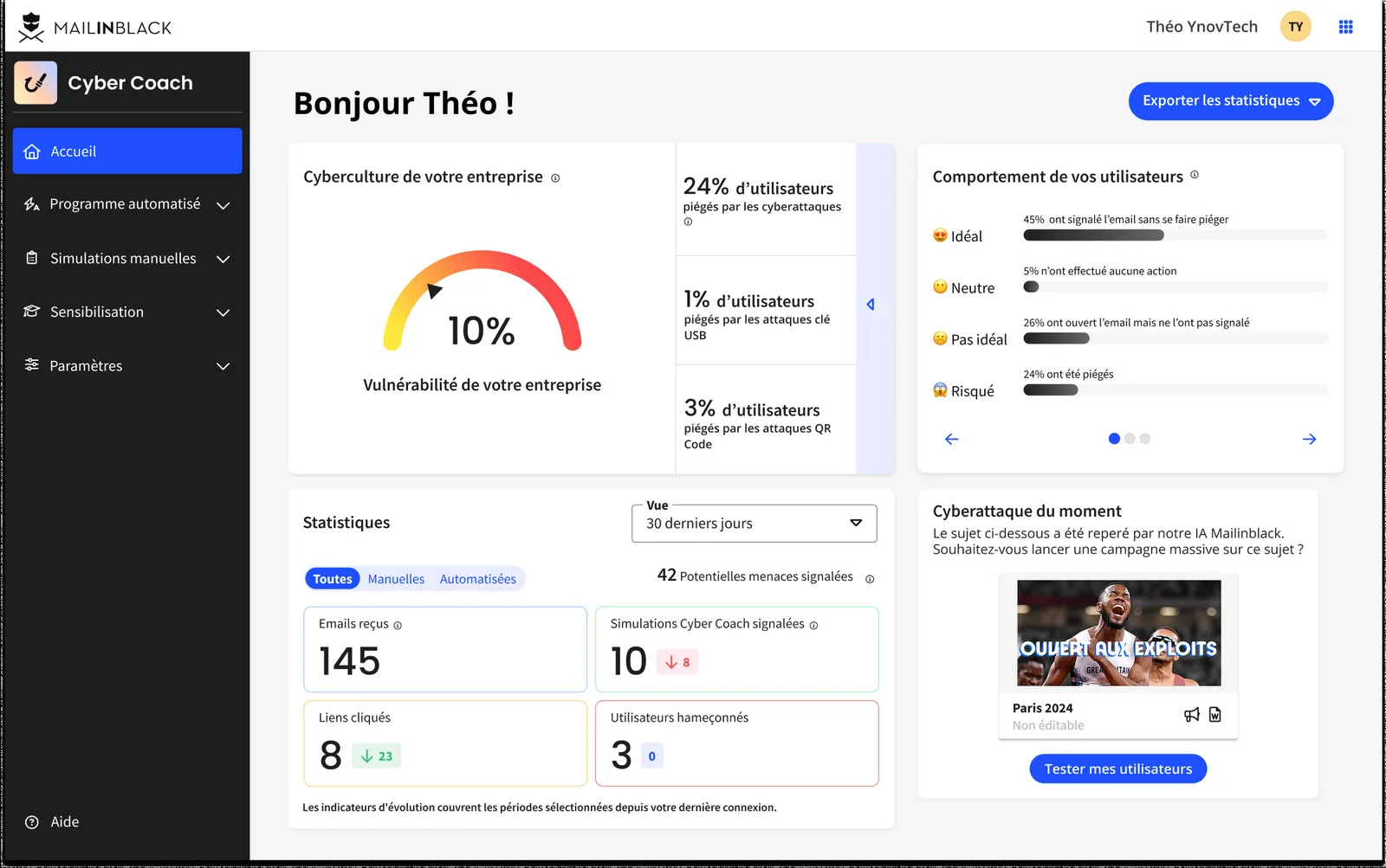 Cyber Coach : vulnérabilité de l’entreprise et comportement des utilisateurs face au phishing