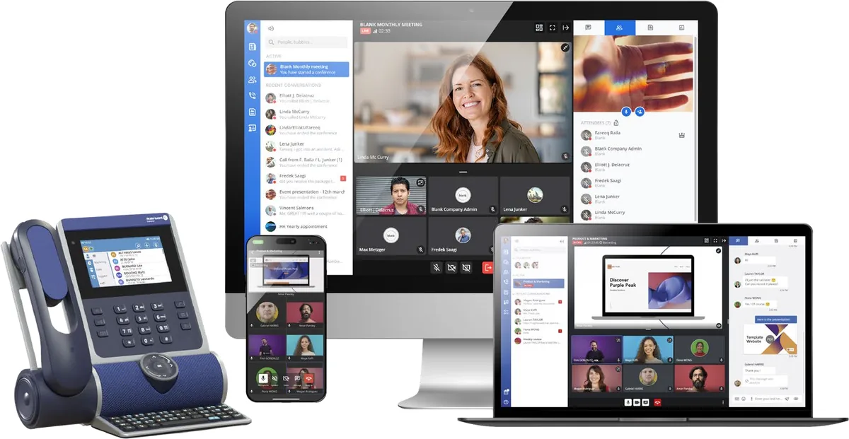 Téléphone de bureau, ordinateur, tablette et smartphone reliés au même standard